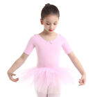 Girls Ballet Leotard Dress Tulle Tutu Short Sleeve Bodysuit Dancewear Costume