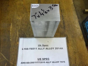 Aluminum aircraft grade stock, 7" x 4 1/4" x 3" 2014A Ali, Aloy - Picture 1 of 3