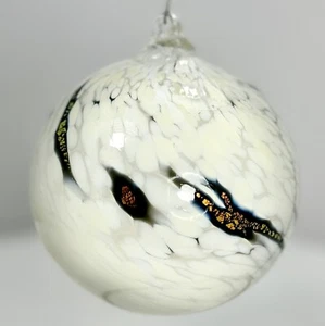 Hand Blown Art Glass Ornament Alabaster White, Black And Gold - Picture 1 of 3