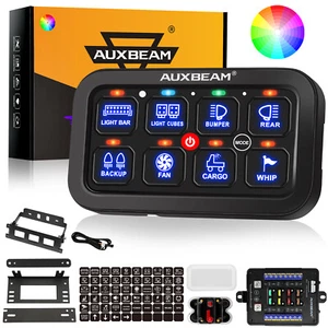 AUXBEAM 8 GANG RGB LED LIGHTS SWITCH PANEL TOGGLE MOMENTARY PULSED MODE 12V 24V - Picture 1 of 11