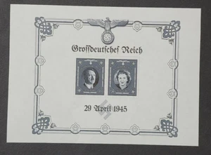 Primera Guerra Mundial Alemania Tercer Reich Nazi Estampillas de boda recuerdo Hoja AH + Eva Braun - Imagen 1 de 2