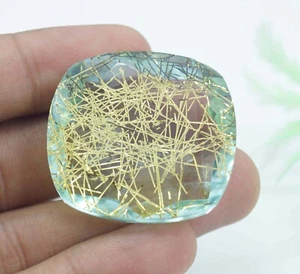 Natural Certified 121.40 Ct Cushion Cut Yellow Rutilated Quartz Loose Gemstone - Picture 1 of 5