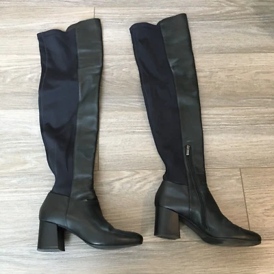 Le Silla 意大利及膝靴女式 38 码 EU 8 美国黑色 Leathe 拉链 — 第 1/4 张图片