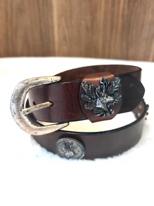 Trachtengürtel Herren L 90 cm B 3,5 cm braun Leder mit Metall Hirschkopf - Bild 1 von 7
