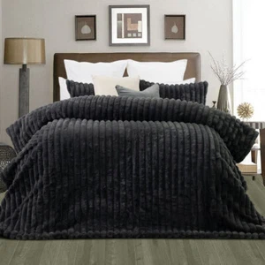 Arna Charcoal 3 Pcs Channel Faux Bunny Fur Comforter Set by Jane Barrington - Picture 1 of 6