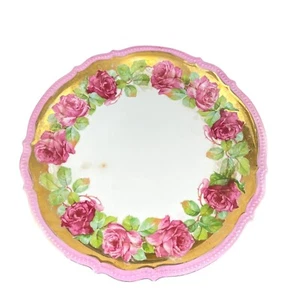 Vintage P.K. Silesia Porcelain Plate Pink Rose Floral & Gold Trim 11.5'' Germany - Picture 1 of 9