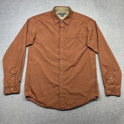 Exofficio Shirt Men Medium Red Plaid Snap Zip Pocket Outdoor Hiking Vented Fish - Image 1 of 4