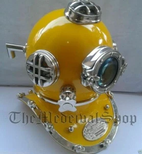 Brass Steel Yellow Finish Mark V US Navy Full Size Scuba Diving Divers Helmet - Picture 1 of 3