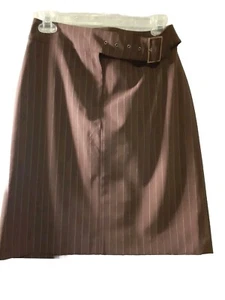 Apostrophe Stretch Size 6 Petite Brown/Beige Striped Pencil Skirt Lined Buckle - Imagen 1 de 11