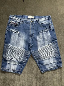 Akademiks Jean Shorts Mens 34 Faded Blue AKDMKS Luxury Leisure Travel Streetwear - Picture 1 of 13