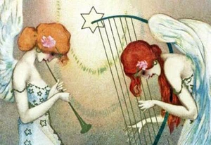 2 Christmas Angel with Harp and horn by HILDESHEIMER RAPHAEL KIRCHNER - Picture 1 of 1