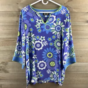 Bob Mackie Womens Blouse 3/4 Sleeve Vneck Floral Wearable Art Silk Artsy Large - Picture 1 of 8