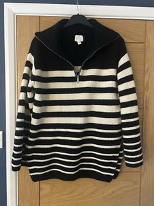 H&M Women's Size Small Oversize 1/4 Zip Jumper Black & White Stripe - Picture 1 of 10