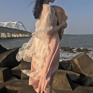 Women Chiffon Outwear Cardigan Kimono Flare Sleeve Tops Ruffle Summer Beach - Picture 1 of 8