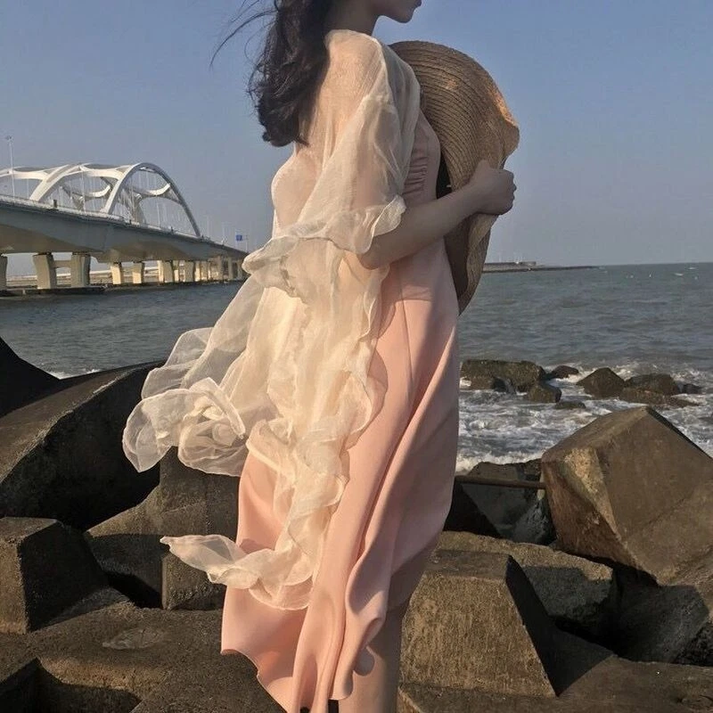 Women Chiffon Outwear Cardigan Kimono Flare Sleeve Tops Ruffle Summer Beach - Image 1 of 4