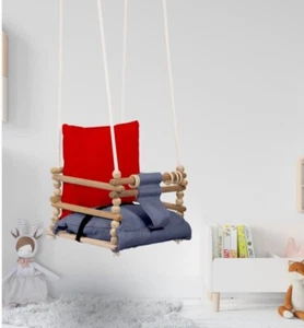 Indoor/Outdoor Baby/Toddler Canvas Hanging Swing For Boys/Girls. Red And Gray - Picture 1 of 6