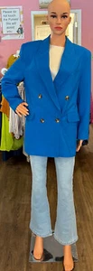 Topshop Double Breasted Bold Shoulder Blazer in Bright Blue Size:6 - Picture 1 of 2
