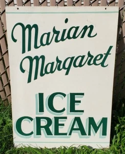 Vintage Marian Margaret Painted Metal Ice Cream Sign Advertising Gas Oil Store - Picture 1 of 12
