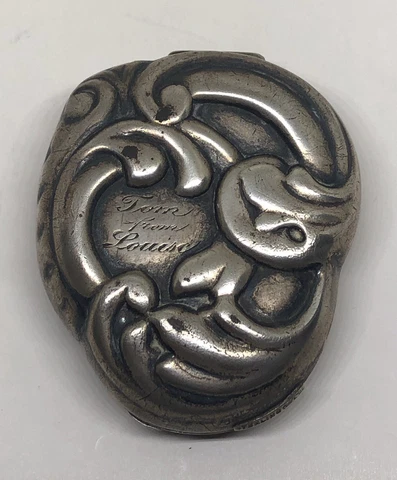 Antique Art Nouveau Sterling Silver Snuff Box - Engraved “Tom from Louise" Cover