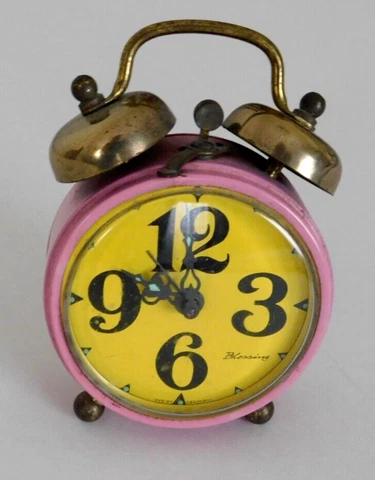 Vintage BLESSING  German Pink Double Bell Alarm Clock Rare Cover