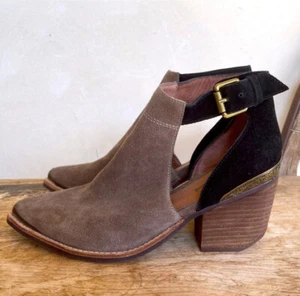 JEFFERY CAMPBELL Western Metal Toe Black Ran Suede Wood Heel Booties Sz 6.5 NEW! - Picture 1 of 12