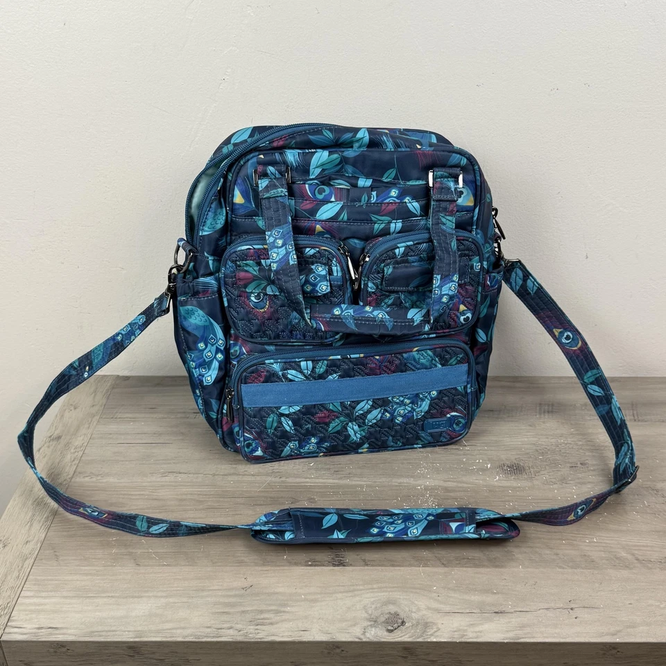 Bolso Bandolera Lug Mini Puddle Jumper Estampado Pluma de Pavo Real Azul Teal Viaje Foto 1 de 4
