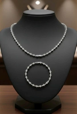 18k платиновый Steller ссылка цепочка ожерелье и браслет комплект w Lab-Created Swarovski - Изображение 1 из 4