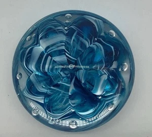 Vintage Monte Dunlavy Pink White Red Swirl Art Glass Paperweight Flower Bubbles - Picture 1 of 11