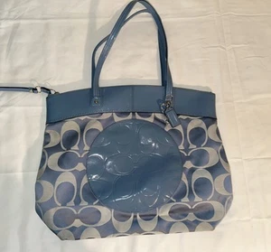 Coach Poppy Leder Canvas Schultertasche Handtasche Carolina Blau K1082-F99999 - Bild 1 von 12