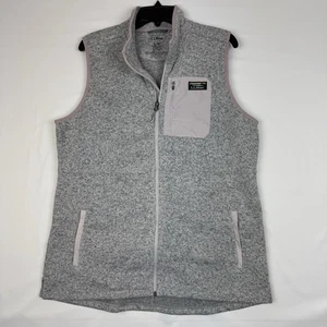 LL Bean Womens Vest Gray Pink Fleece Full Zip Sweater Vest Pocket 511766 Size XL - Picture 1 of 13