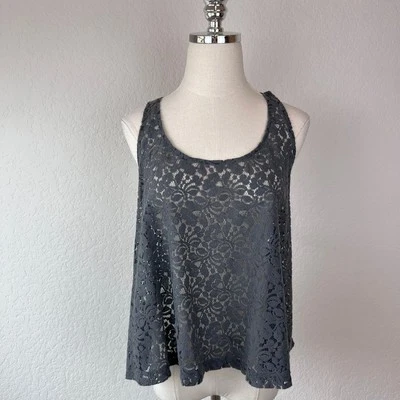 Arizona Lace Sheer Layering Tank Top size Large Gray Boho Coastal Cowgirl - Image 1 of 4
