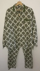 Vintage XL 60er Jahre Pyjama gebürstete Baumwolle weiß grün Muster 44-46" Winceyette - Bild 1 von 20