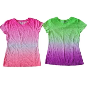 Lot Of 2 Tee Shirt Ombre Pink White Green Purple Top Girls 14 L New - Picture 1 of 4