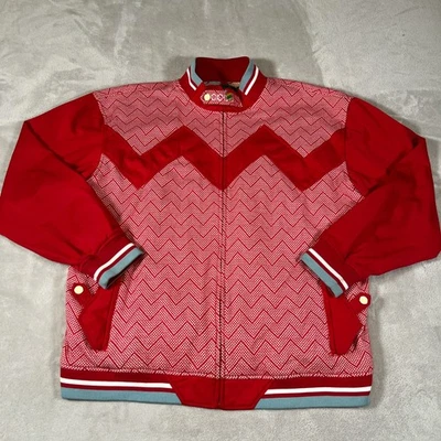 Sudadera Vintage Coogi Australia Cremallera Para Hombre 3XL Rojo Blanco Patrón Color Bloque Foto 1 de 4