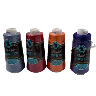 Set of 4 New Maxi Lock STRETCH THREAD Nylon Serger Overlock Poppy Red Purple T36 - Image 1 of 3