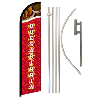 Quesabirria Windless Full Curve Advertising Mexican Food Banner Flag & Pole Kit - Image 1 of 4