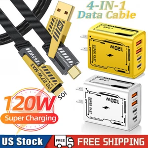 120W 4-Port USB C Fast Wall Charger Block ,4 in 1 Cable For iPhone 16 15 14 13 - Picture 1 of 22