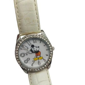 Disney Mickey Mouse Womens Watch White Leather Water Resistant Japan Movement - Picture 1 of 7