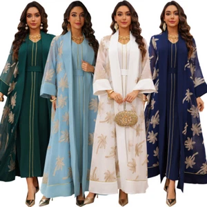 Maxi abito lungo cardigan donna aperto caftano Dubai set 2 pezzi accappatoi tacchino abaya - Foto 1 di 28