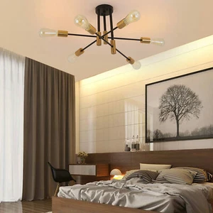 Industrial 6-Light Ceiling Lamp - Black & Copper Chandelier Fixture - Picture 1 of 14