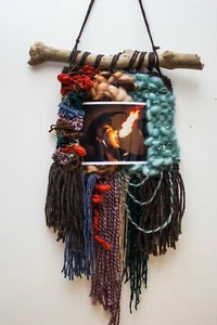 Wild handwoven wall hanging photo frame.Boho weaving art interior decoration. - Picture 1 of 8