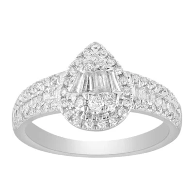 0.75 Cttw Baguette Diamond Pear Shape Bridal Engagement Ring 10k White Gold - Image 1 of 2