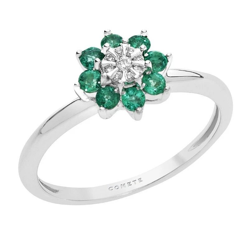 ANB 2379 Anillo Mujer de Oro Blanco con Diamante Y Esmeraldas Comete -10% - Imagen 1 de 1