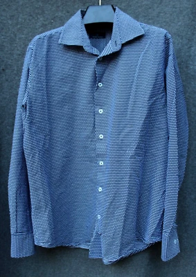 Camisa de Vestir Toscano Azul Marino Lunares Manga Larga Botón 100% Algodón Talla Grande Foto 1 de 4