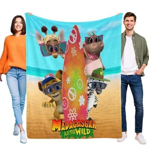 Madagascar A Little Wild Blanket Cartoon Soft Bed Plush Throw Birthday Gift - Picture 1 of 14