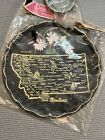 Vintage Montana State Flower Black & Gold 11" Tin Tray & 6 Coasters Never Opened