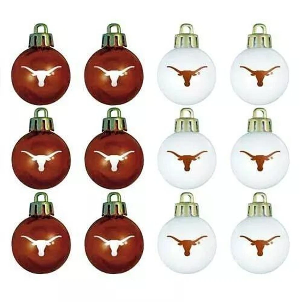 Texas Longhorns FÚTBOL BALONCESTO Mini paquete de 12 adornos conjunto NUEVO Foto 1 de 1