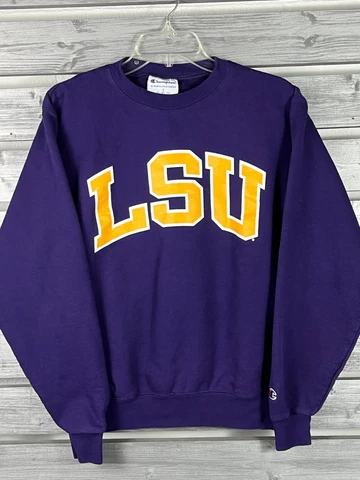 Vtg LSU TIGERS Champion Long Sleeve Crewneck Sweatshirt Mens Small Purple Cover