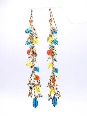 CHIC Pendientes Araña Cascada Llenos de Oro Cristal Naranja Azul Teal Naranja Amarillo Foto 1 de 4