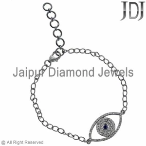 Natürlich Pflastern Diamant Saphir Teufelsauge Kette Armband Silber Religiös - Bild 1 von 5